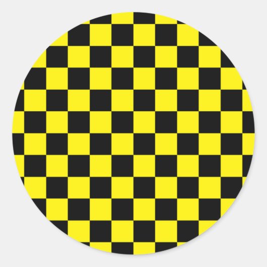 Geruit zwart en geel ronde sticker (Voorkant)