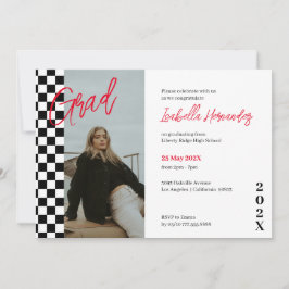 Geruit zwart en rood afstuderen Invitation Kaart