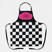 Geruit zwart en wit warm roze label schort (Voorkant)