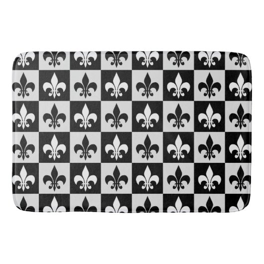 Geruit zwart wit Fleur-de-Lis patroon Badmat (Voorkant)