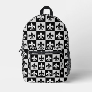 Geruit zwart wit Fleur-de-Lis patroon Bedrukte Rugzak