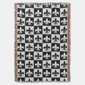 Geruit zwart wit Fleur-de-Lis patroon Deken (Voorkant Verticaal)
