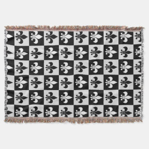 Geruit zwart wit Fleur-de-Lis patroon Deken