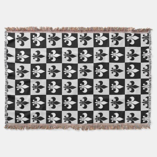 Geruit zwart wit Fleur-de-Lis patroon Deken (Voorkant)