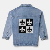 Geruit zwart wit Fleur-de-Lis patroon Denim Jacket (Achterkant)
