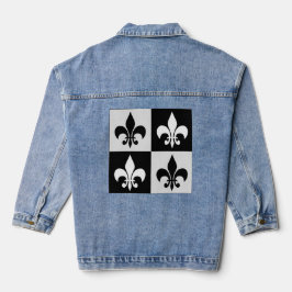 Geruit zwart wit Fleur-de-Lis patroon Denim Jacket