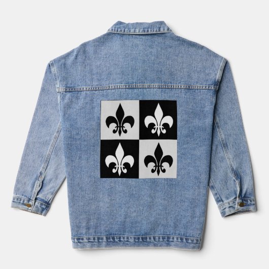 Geruit zwart wit Fleur-de-Lis patroon Denim Jacket (Achterkant)