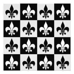 Geruit zwart wit Fleur-de-Lis patroon Foto Afdruk
