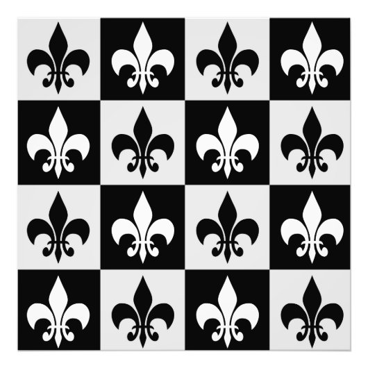 Geruit zwart wit Fleur-de-Lis patroon Foto Afdruk (Voorkant)