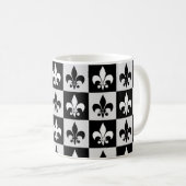 Geruit zwart wit Fleur-de-Lis patroon Koffiemok (Voorkant rechts)