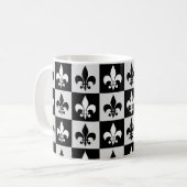 Geruit zwart wit Fleur-de-Lis patroon Koffiemok (Voorkant links)