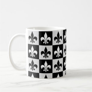 Geruit zwart wit Fleur-de-Lis patroon Koffiemok