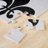 Geruit zwart wit Fleur-de-Lis patroon Legpuzzel (Zijkant)