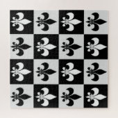 Geruit zwart wit Fleur-de-Lis patroon Legpuzzel (Horizontaal)