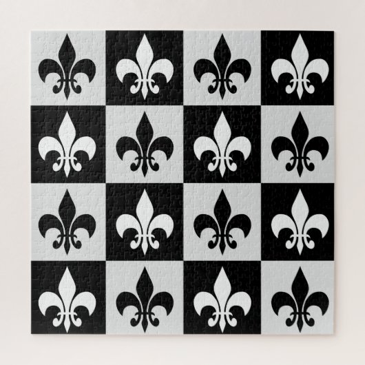 Geruit zwart wit Fleur-de-Lis patroon Legpuzzel (Verticaal)