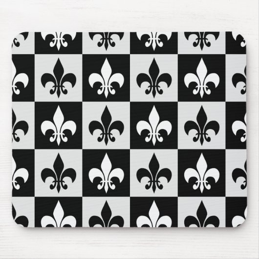 Geruit zwart wit Fleur-de-Lis patroon Muismat (Voorkant)