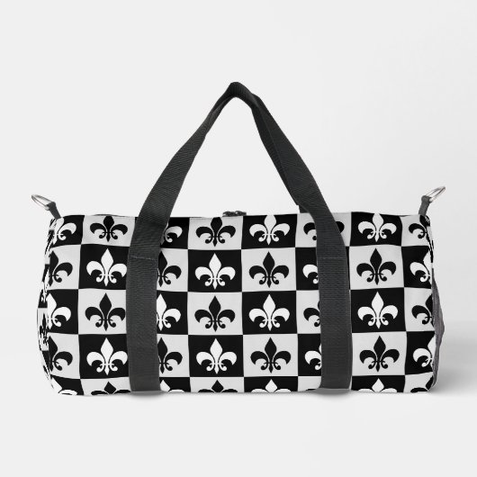 Geruit zwart wit Fleur-de-Lis patroon Plunjezak (Voorkant)