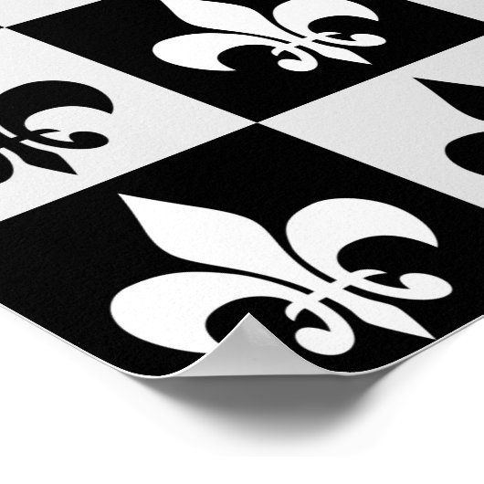 Geruit zwart wit Fleur-de-Lis patroon Poster (Hoek)