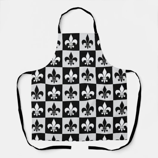 Geruit zwart wit Fleur-de-Lis patroon Schort (Voorkant)