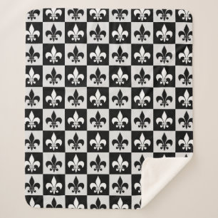Geruit zwart wit Fleur-de-Lis patroon Sherpa Deken