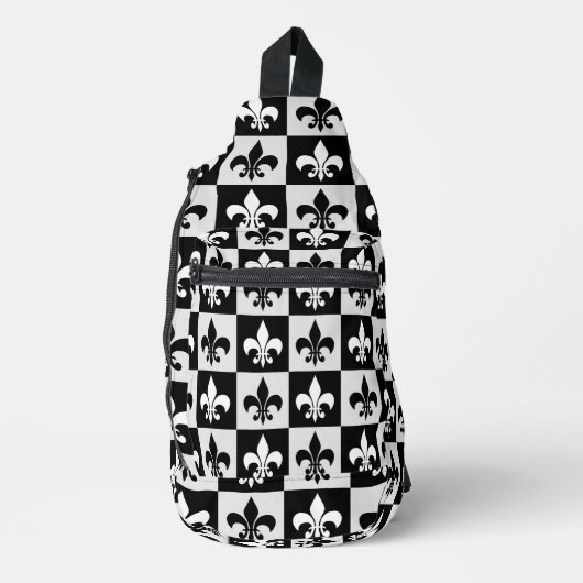 Geruit zwart wit Fleur-de-Lis patroon Sling Bag (Voorkant)