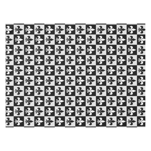 Geruit zwart wit Fleur-de-Lis patroon Tafelkleed (Voorkant (Horizontaal))