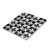 Geruit zwart wit Fleur-de-Lis patroon Tegeltje (Zijkant)