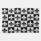 Geruit zwart wit Fleur-de-Lis patroon Theedoek (Horizontaal)