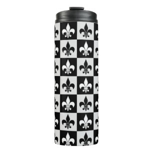 Geruit zwart wit Fleur-de-Lis patroon Thermosbeker