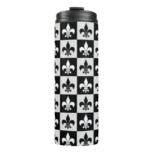 Geruit zwart wit Fleur-de-Lis patroon Thermosbeker (Voorkant)