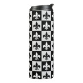 Geruit zwart wit Fleur-de-Lis patroon Thermosbeker (Gedraaid links)