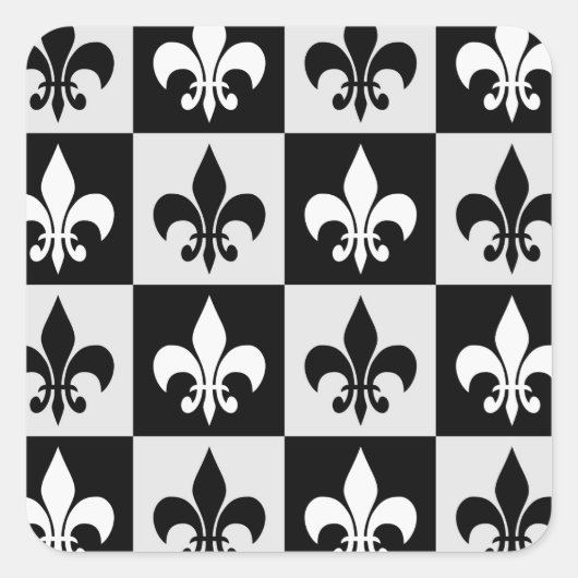 Geruit zwart wit Fleur-de-Lis patroon Vierkante Sticker (Voorkant)
