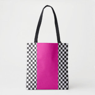 Geruit zwart wit roze tote bag