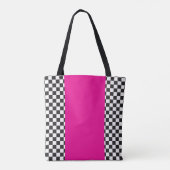Geruit zwart wit roze tote bag (Achterkant)