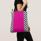 Geruit zwart wit roze tote bag (Dichtbij)