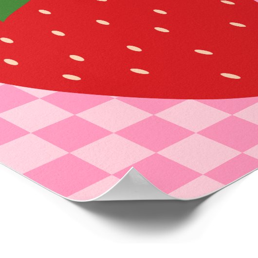 Geruite aardbeien retro fruit roze en rood poster (Hoek)