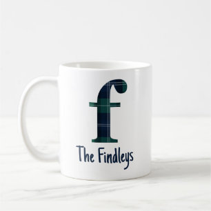 Geruite afdruk kleine letter f initiaal en naam koffiemok