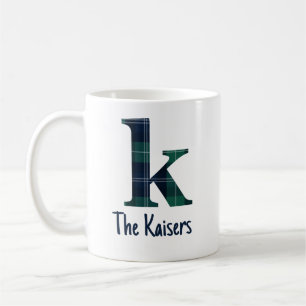 Geruite afdruk kleine letter k Initiaal en naam Koffiemok