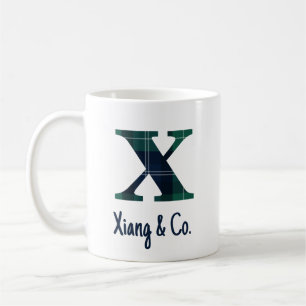 Geruite afdruk kleine letter x Initiaal en naam Koffiemok