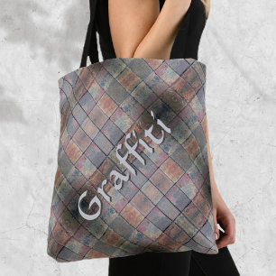 Geruite bakstenen stedelijke grunge gepersonalisee tote bag