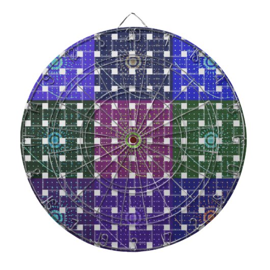Geruite Blauwe en Paarse Art Print Dartbord (Voorkant)