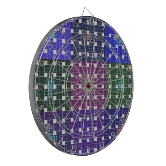 Geruite Blauwe en Paarse Art Print Dartbord (Voorkant Links)