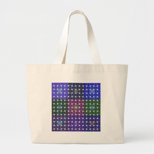 Geruite Blauwe en Paarse Art Print Grote Tote Bag (Voorkant)