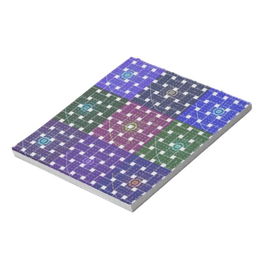 Geruite Blauwe en Paarse Art Print Notitieblok (Linkerzijde)