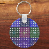 Geruite Blauwe en Paarse Art Print Sleutelhanger (Voorkant)