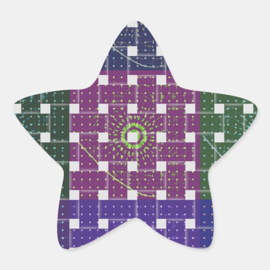Geruite Blauwe en Paarse Art Print Ster Sticker (Voorkant)