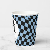 Geruite Blauwe Glimlach Een Gelukkige Gast 1e Verj Papieren Bekers (Achterkant)