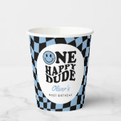 Geruite Blauwe Glimlach Een Gelukkige Gast 1e Verj Papieren Bekers (Links)