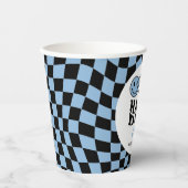 Geruite Blauwe Glimlach Een Gelukkige Gast 1e Verj Papieren Bekers (Voorkant)