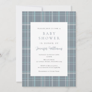 Geruite blauwe jongens babyshower uitnodiging